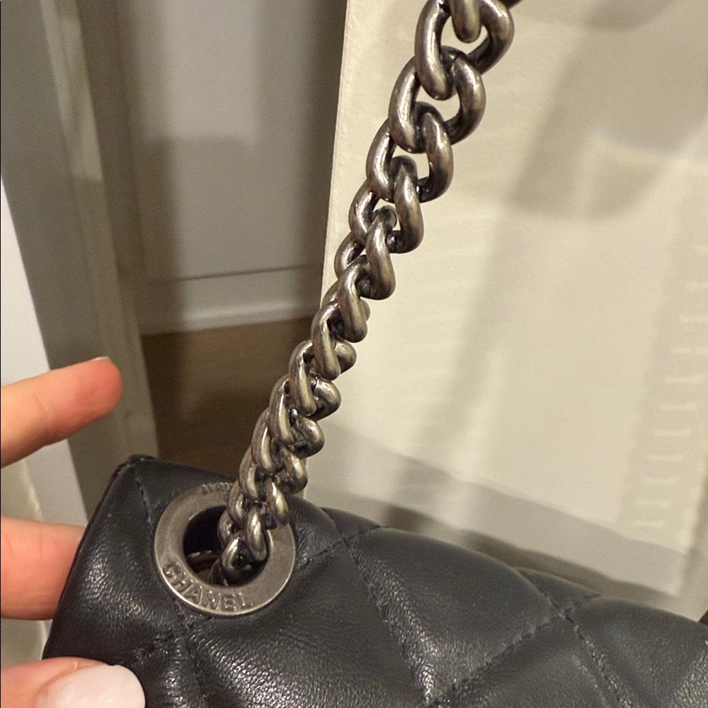 CHANEL Black Quilted Backpack with Silver Chain - Picture 5 of 6